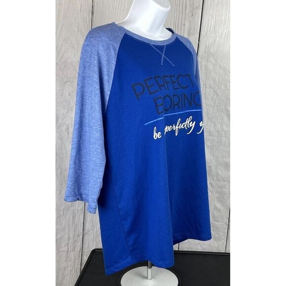 Athletic Works XL 3/4 Sleeve Blue Raglan Top "Perfect Is Boring" - Picture 7 of 9